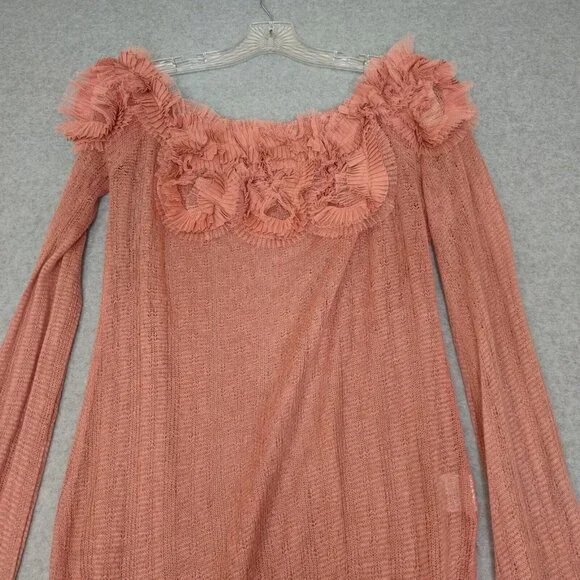 By Stella XL Loose Knit Off Shoulder 3D Floral Wool Blend Flawed Sweater Balloon - Picture 3 of 12